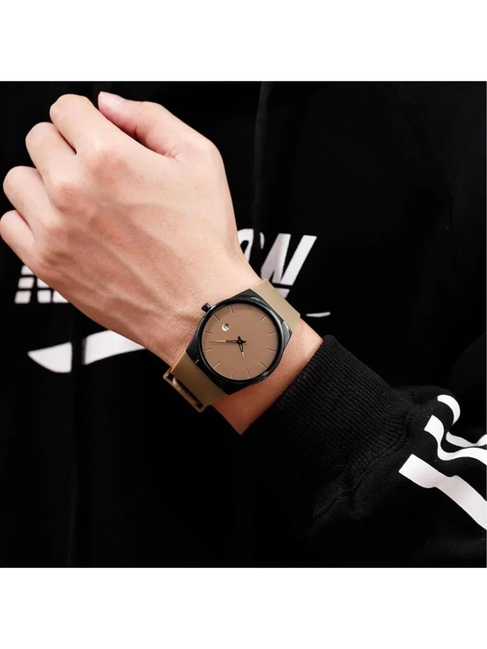 Unisex Khaki Casual Waterproof Analog Quartz Stylish Silicone Band Wrist Watch